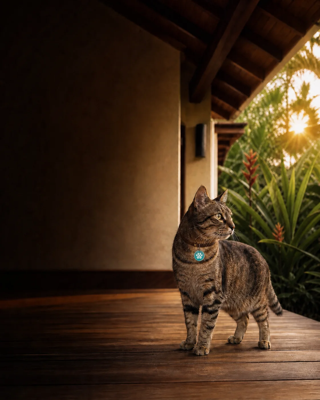 Luna, gata con placa Pet Orbit